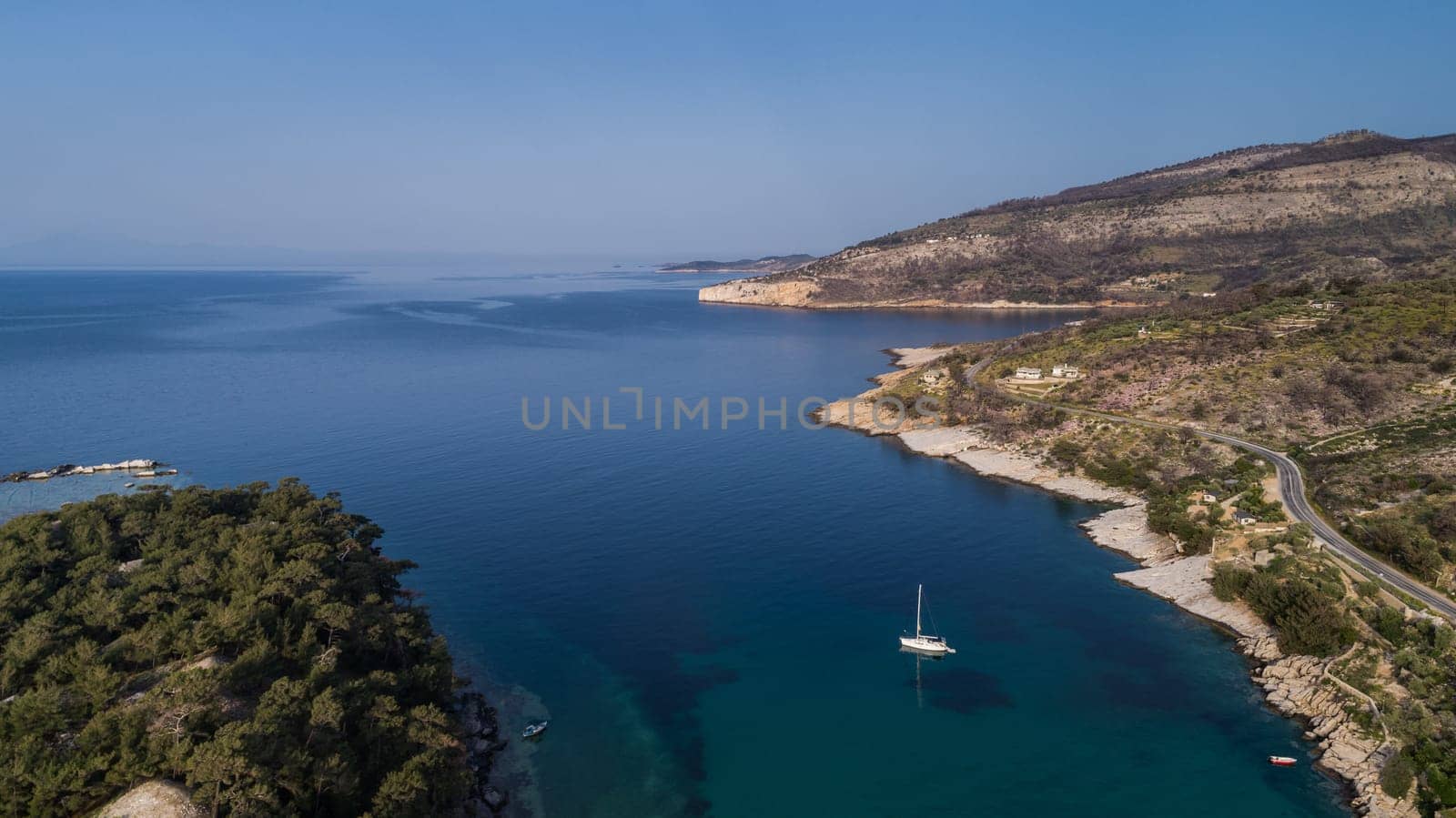 aerial view of Aliki area. Thassos island, Greece