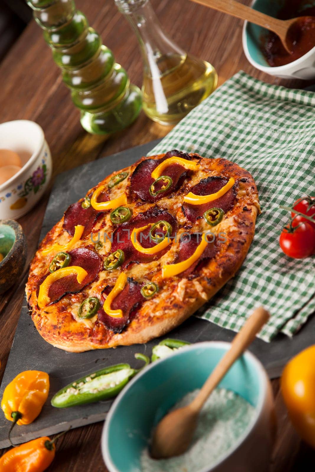 Fresh italian pizza on wood. Fast food