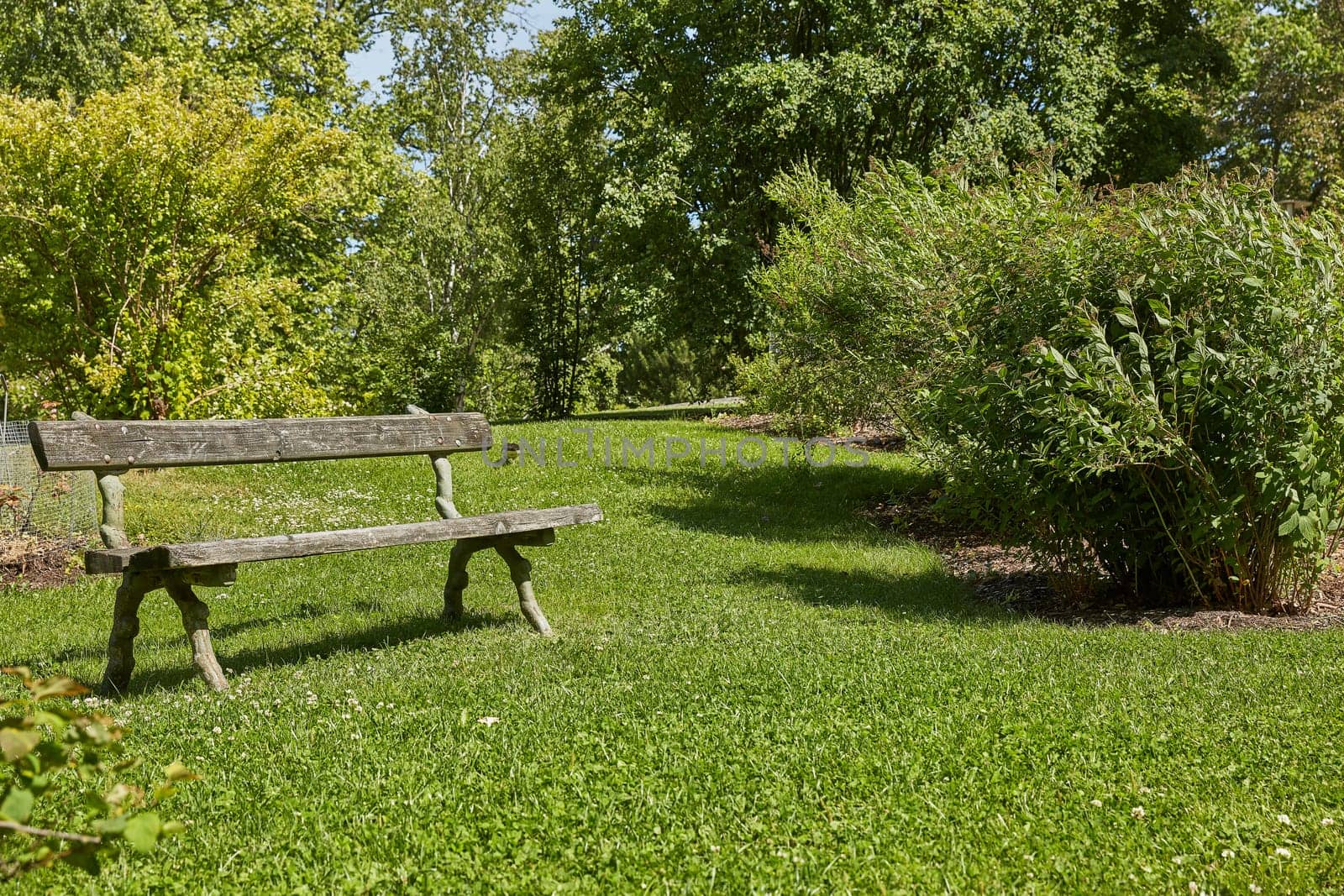 Resting bench in a Botanic Garden in Helsinki, Finland.