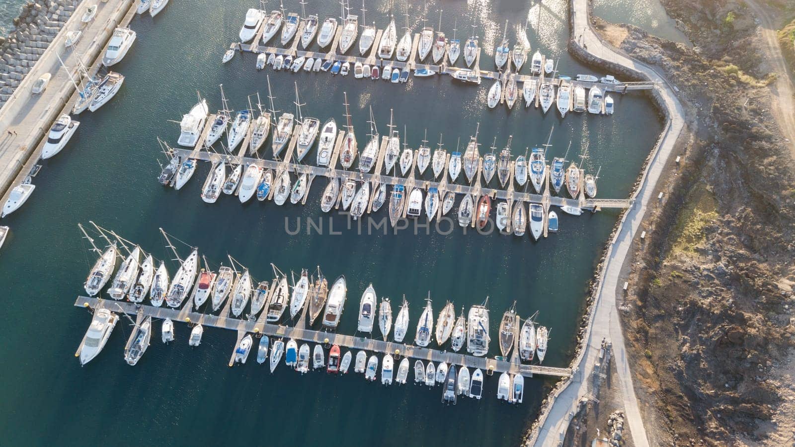 Aerial view of harbor Tenerife island Canary Spain drone top view