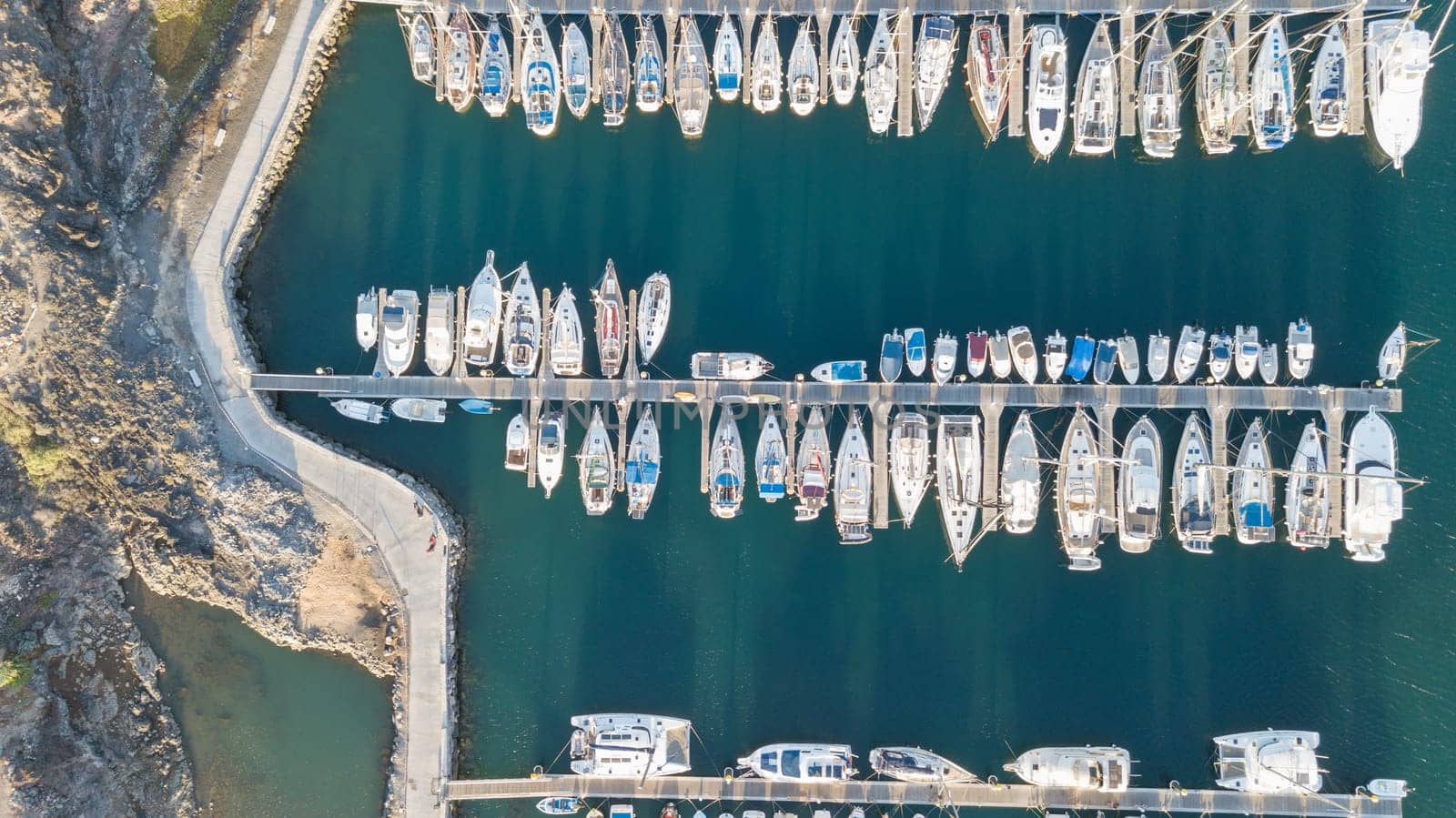 Aerial view of harbor Tenerife island Canary Spain drone top view