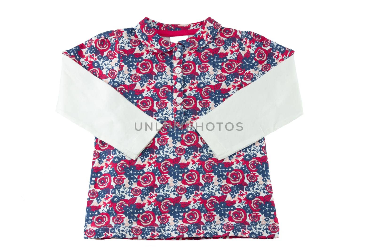 Fashionable little girl t-shirt with floral print isolated on white. Concept summer fashion for childs.