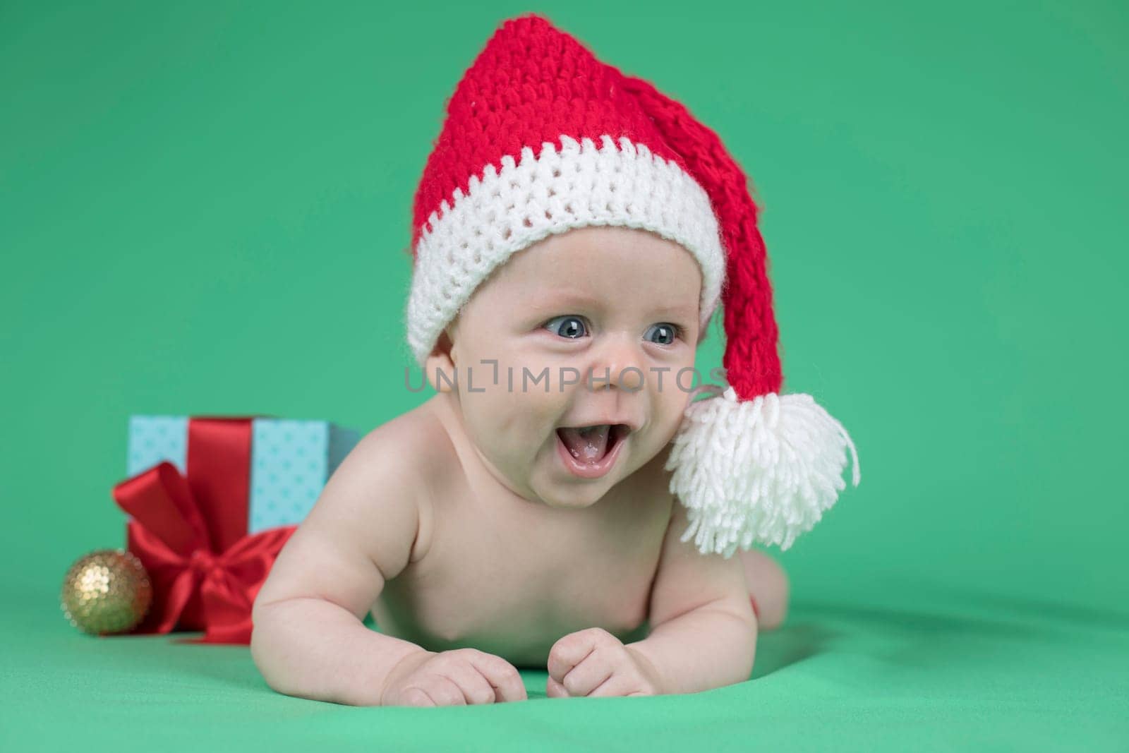 Little cute baby girl with santa hat