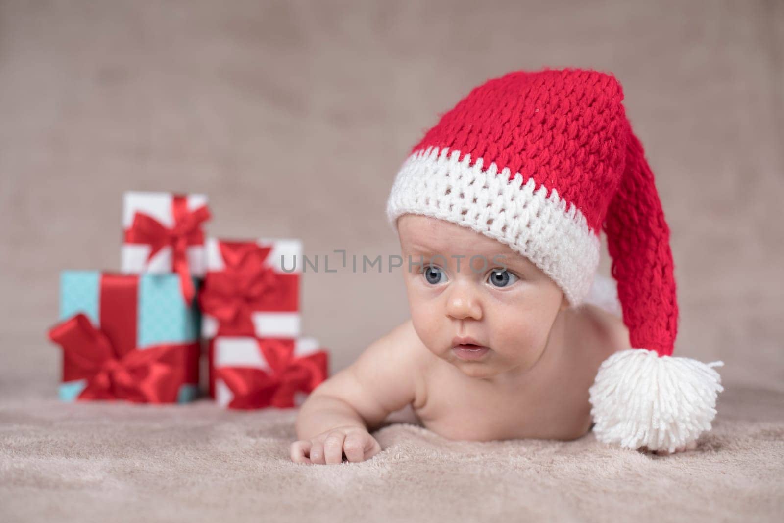 Little cute baby girl with santa hat