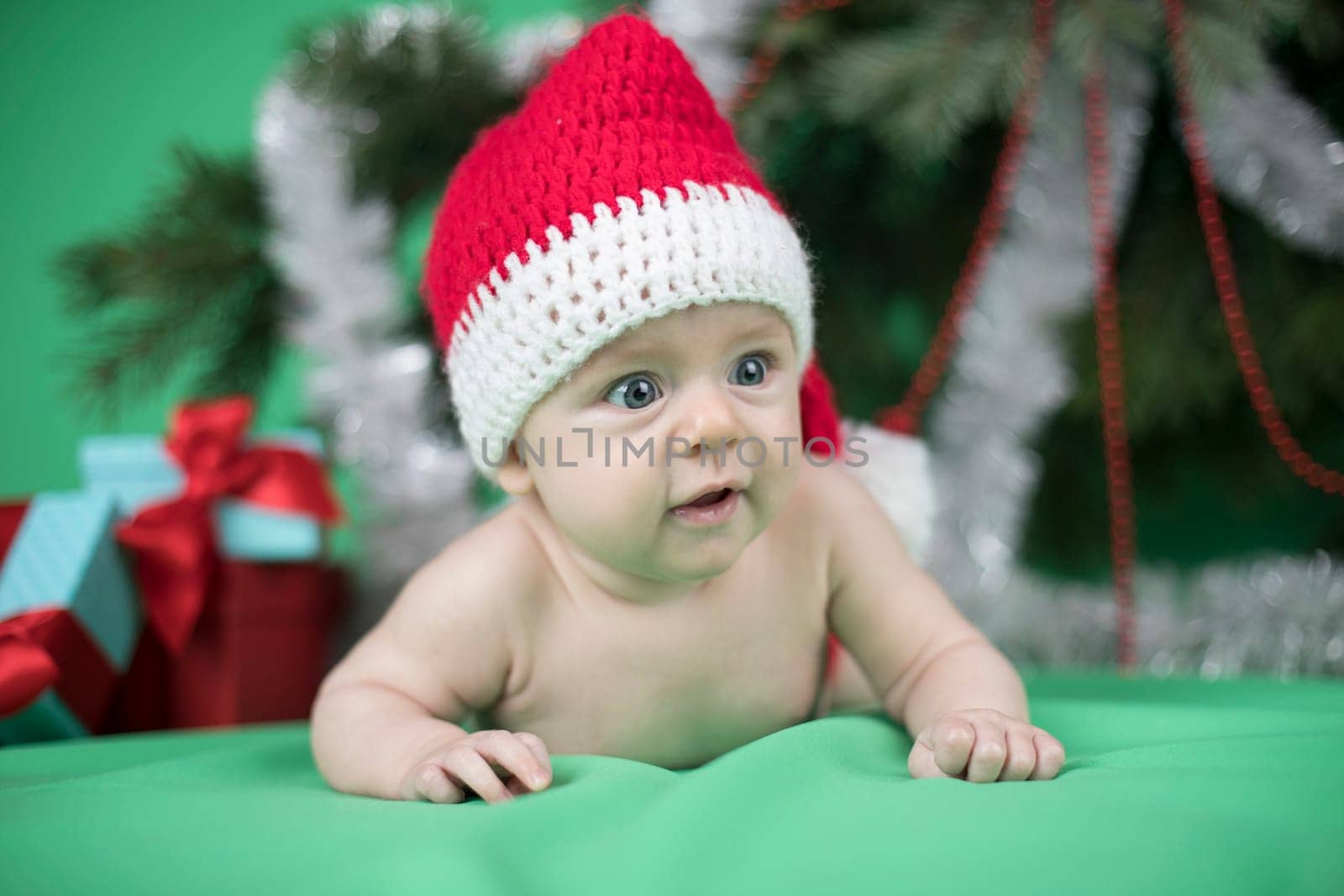 Little cute baby girl with santa hat