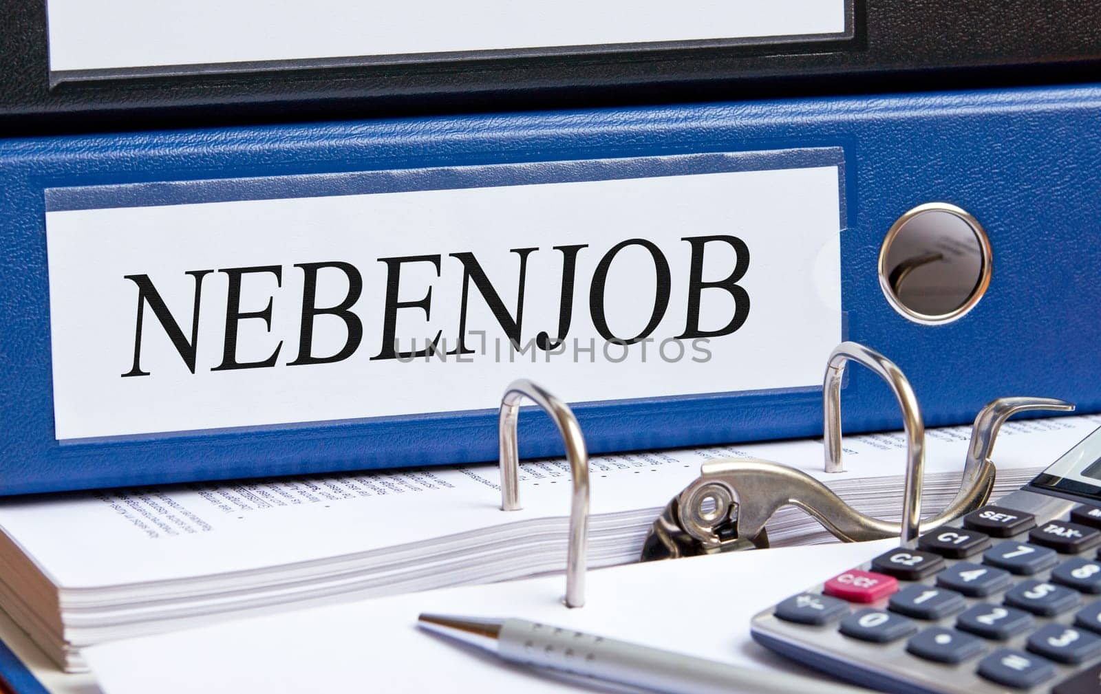 Part-time job folder in the office with pen and calculator