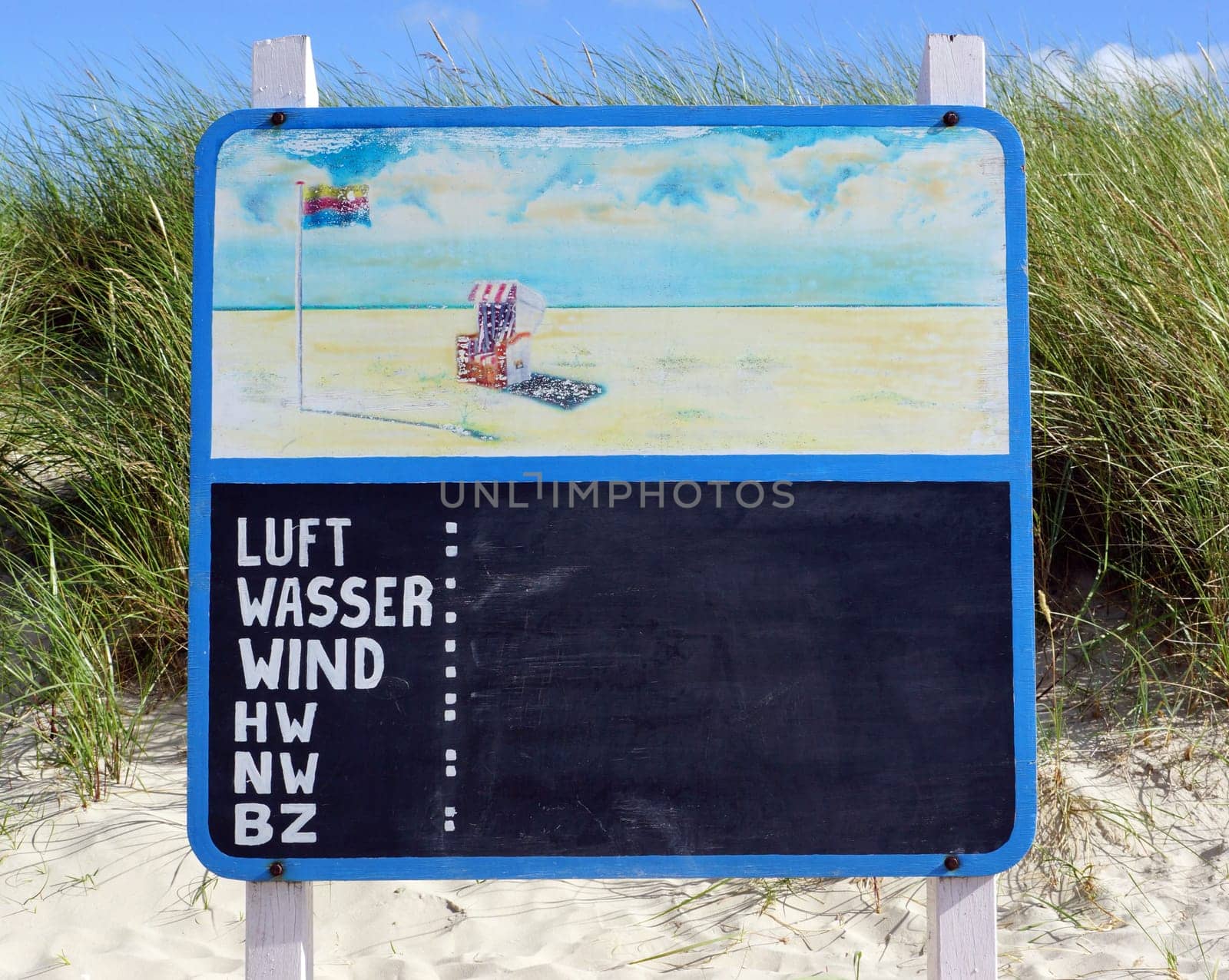 Sign on the beach with text space