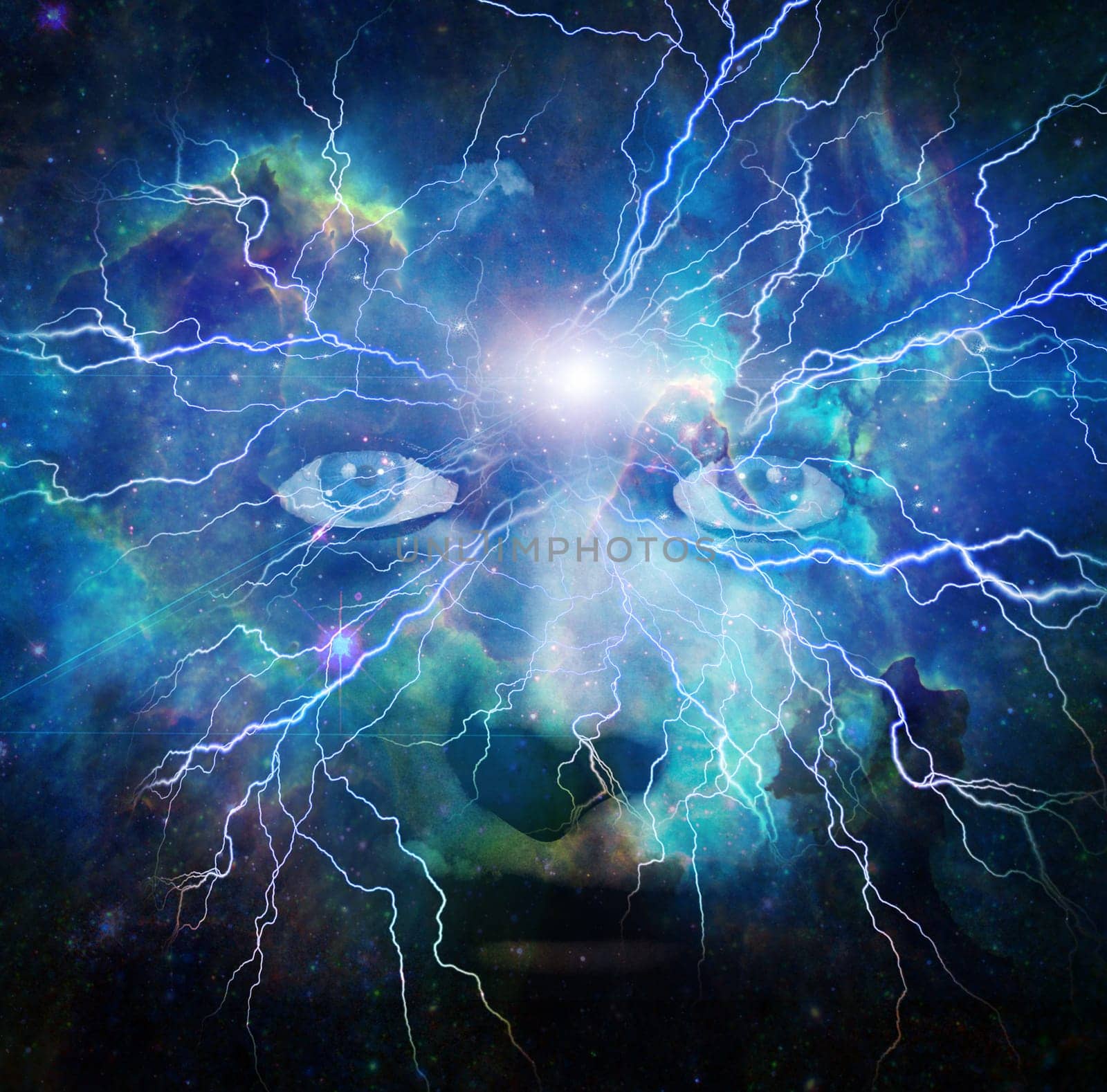 Surrealism. Woman's face in vivid universe. Some elements provided courtesy of NASA.