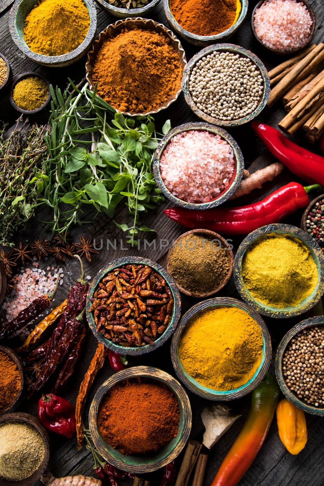 Spices over wooden background