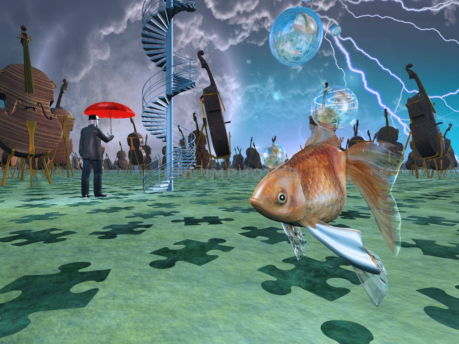 Imagination. Surreal scene with various eelements
