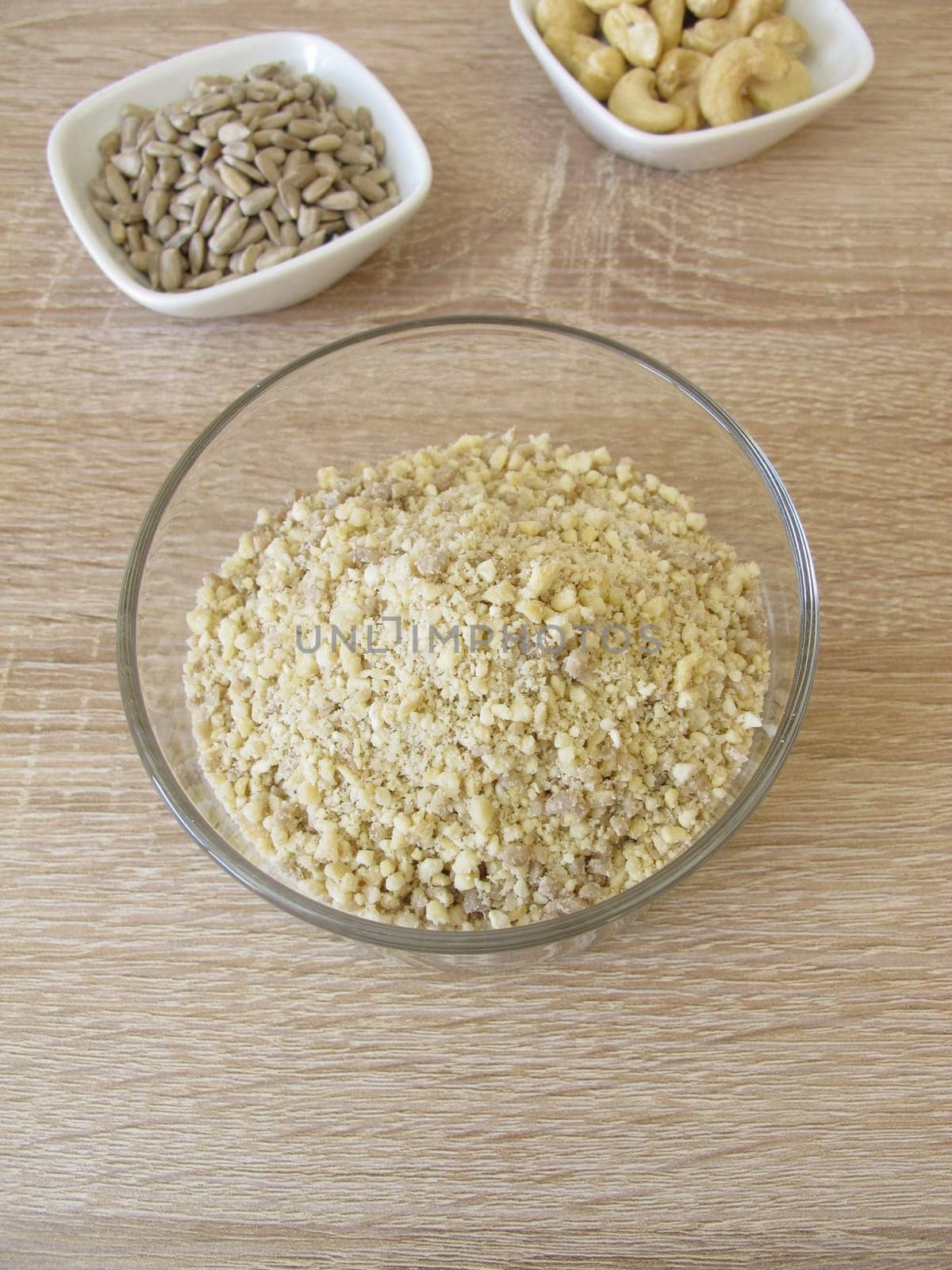 Homemade vegan grated cheese,pizza cheese made from cashews and sunflower seeds