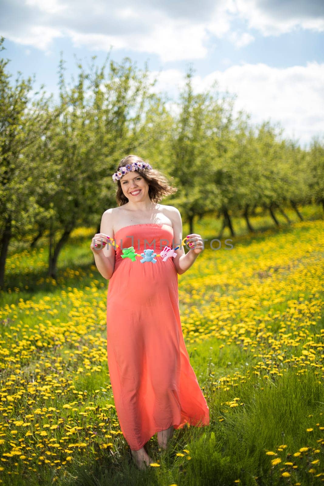 Beautiful pregnant woman in the meadow