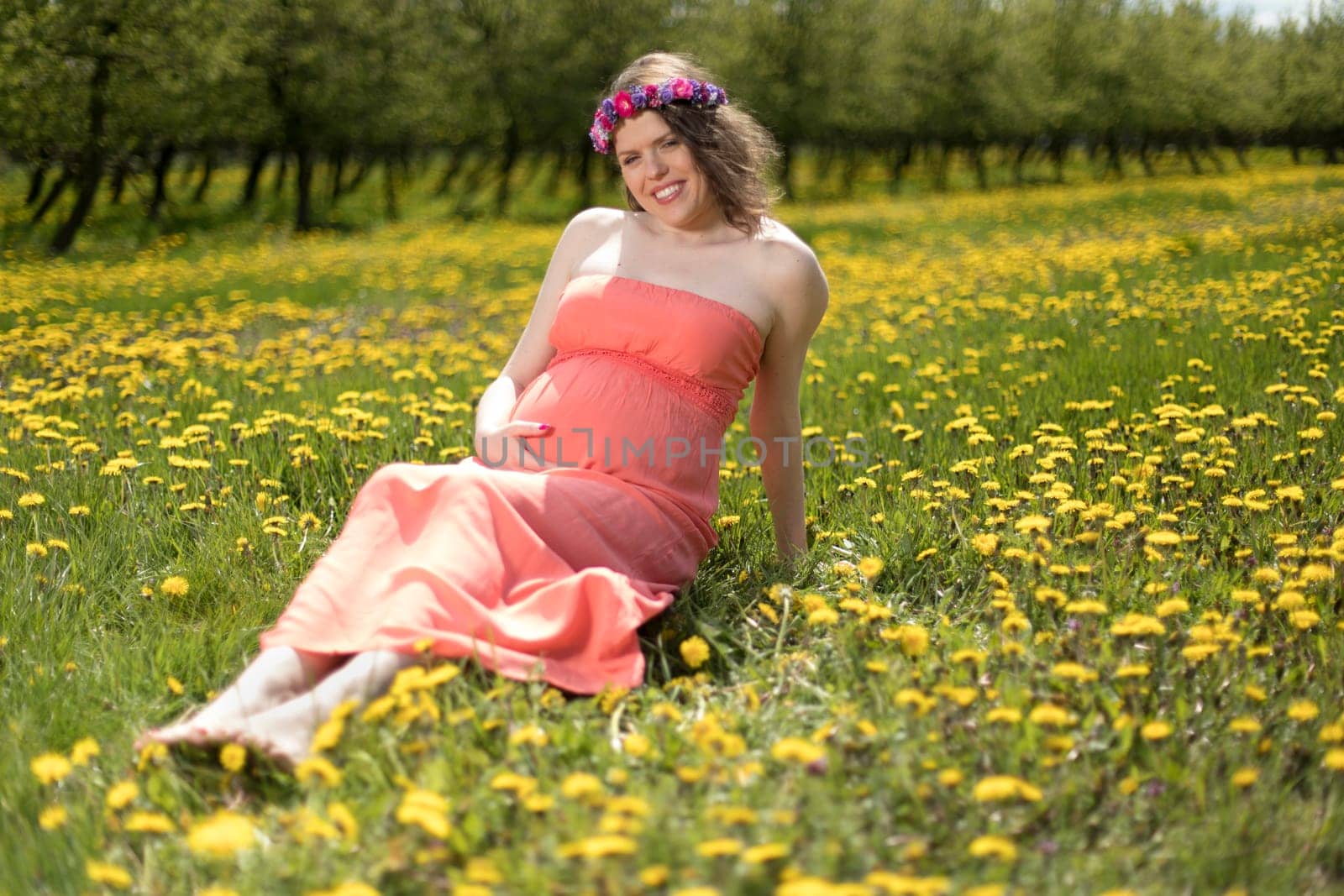 Meadow, Young beautiful pregnant woman
