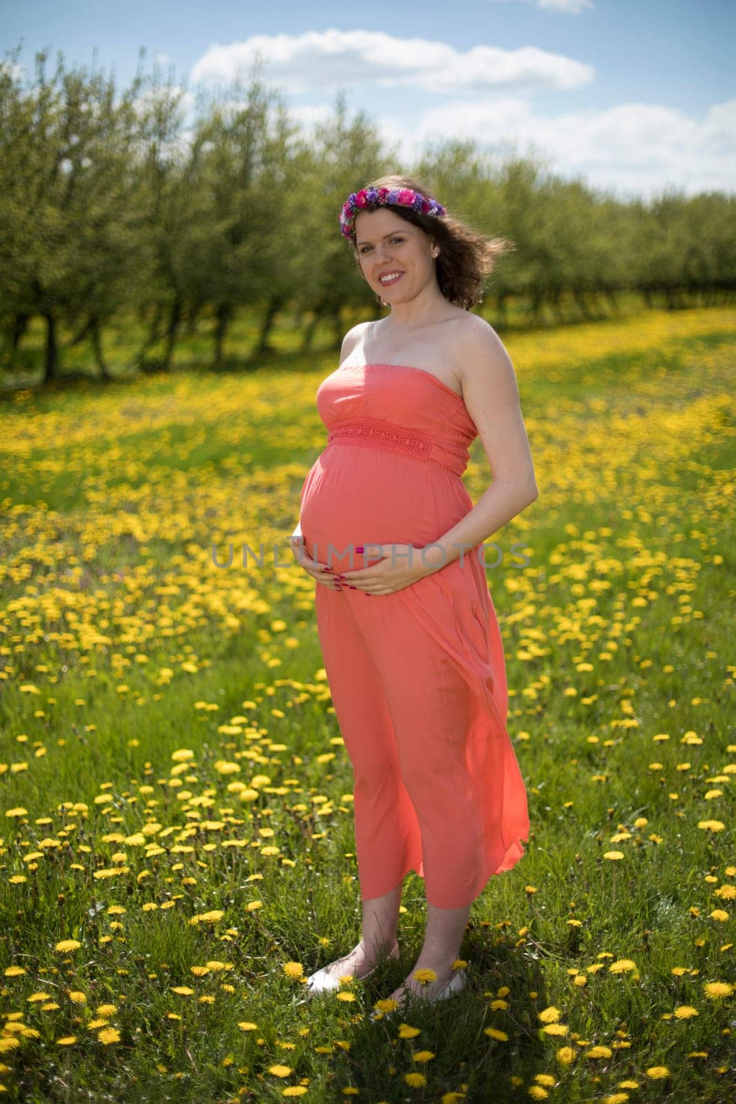 Beautiful pregnant woman in the meadow