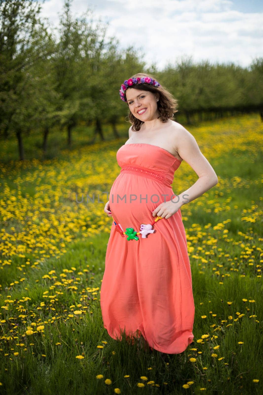 Beautiful pregnant woman in the meadow