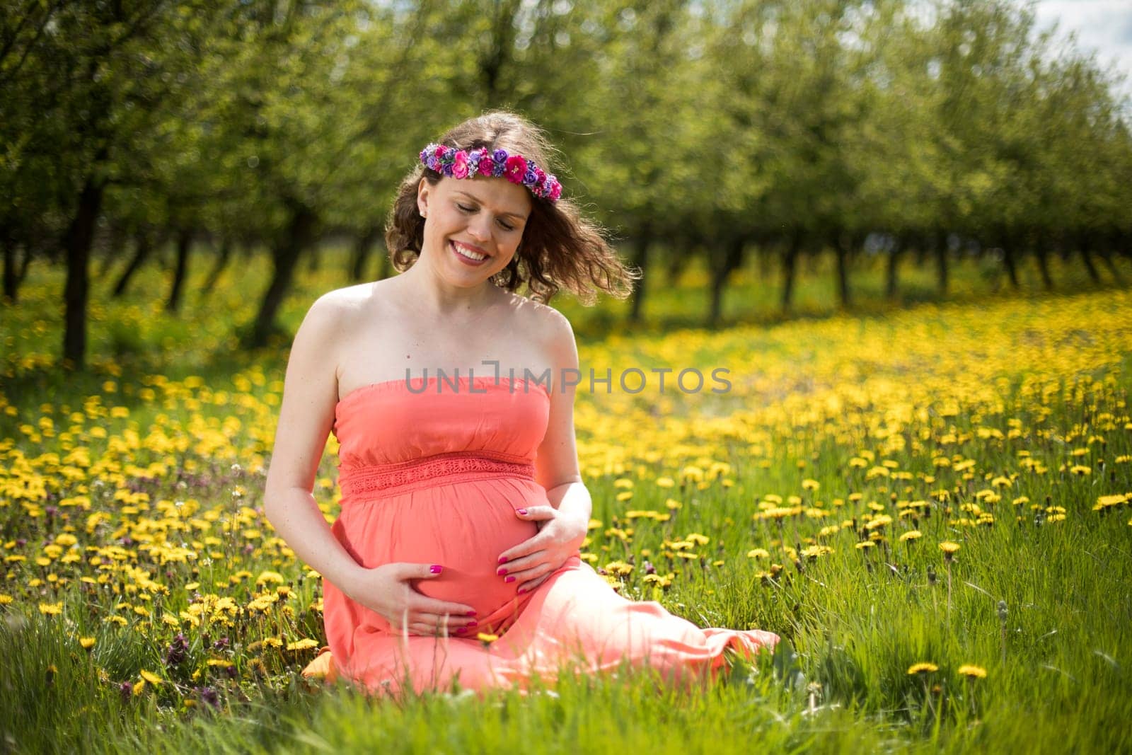 Beautiful pregnant woman in the meadow