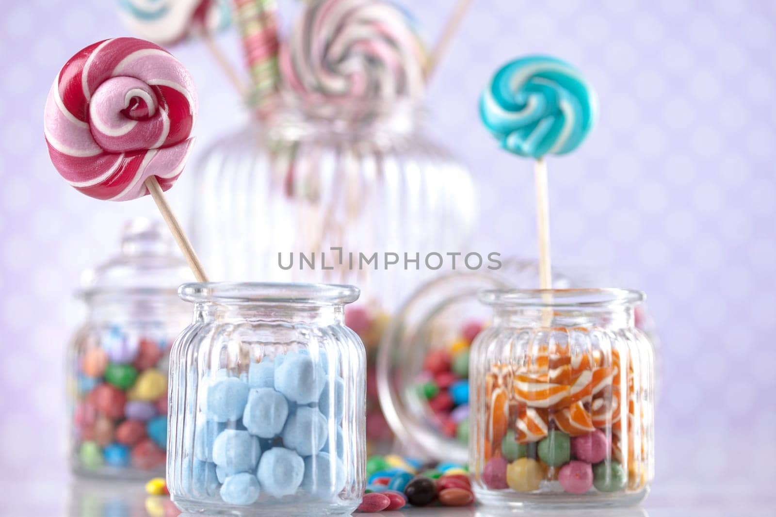 Colorful candies and lollipops, gumballs