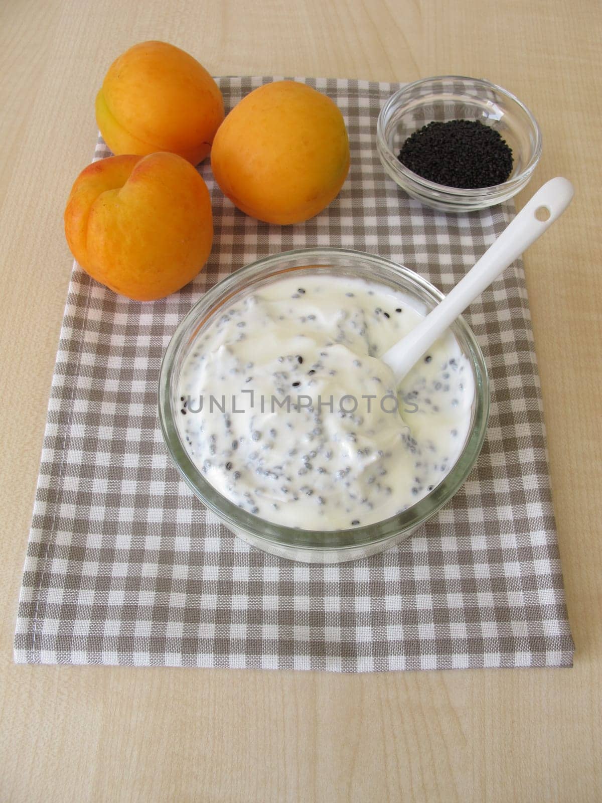 Yogurt dessert with basil seeds