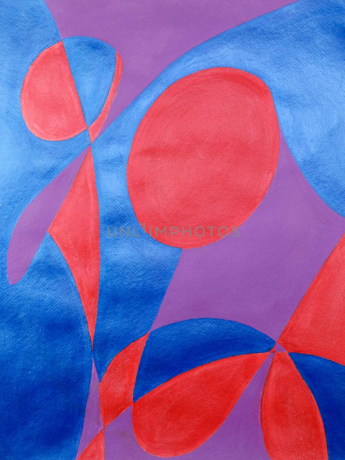 The word laugh drawn on paper and the spaces painted with red, blue and purple acrylic paint. Original art painting of the word laugh painted randomly in abstract.