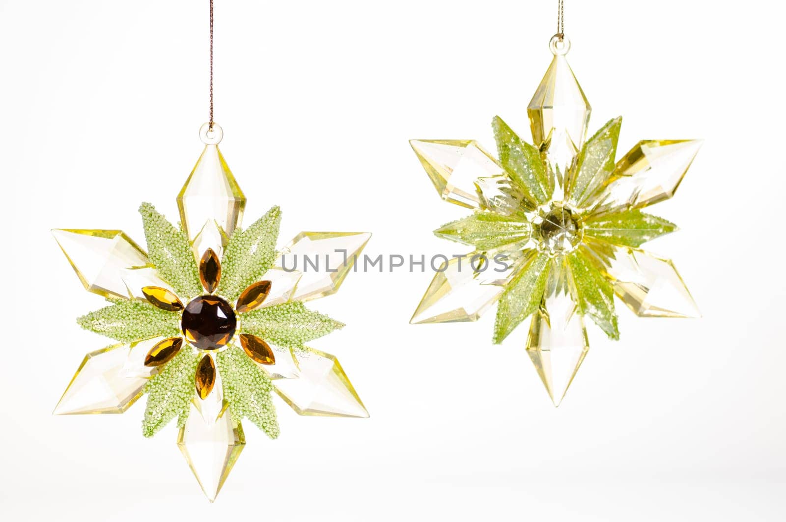 Gold and green Christmas hanging star ornaments