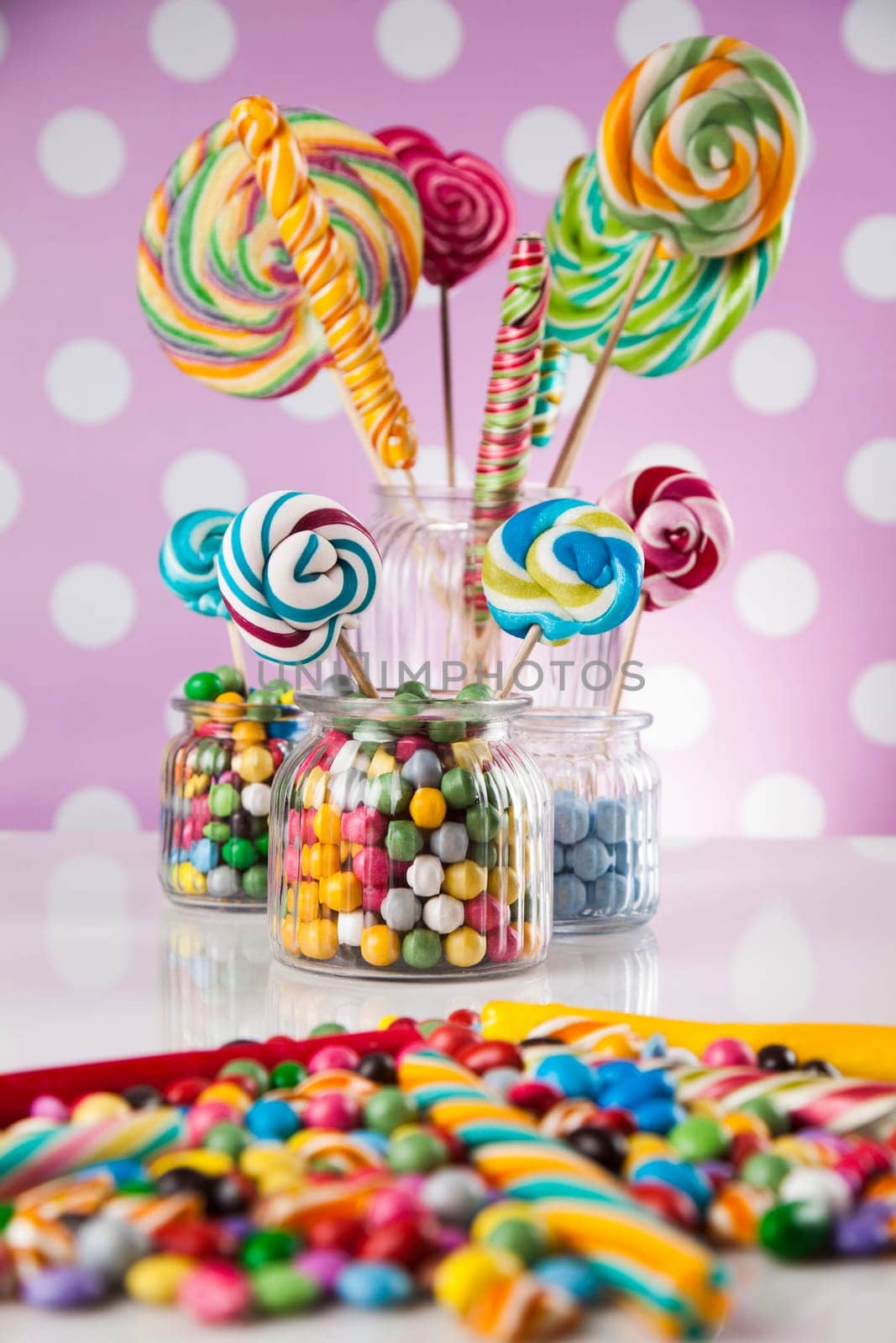 Lollipops and sweet candies of various colors
