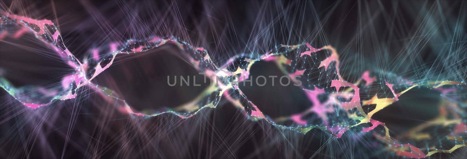 3D illustration. Abstract conceptual molecule of colored DNA. Concept image of a genetic code structure. Useful as background science theme.