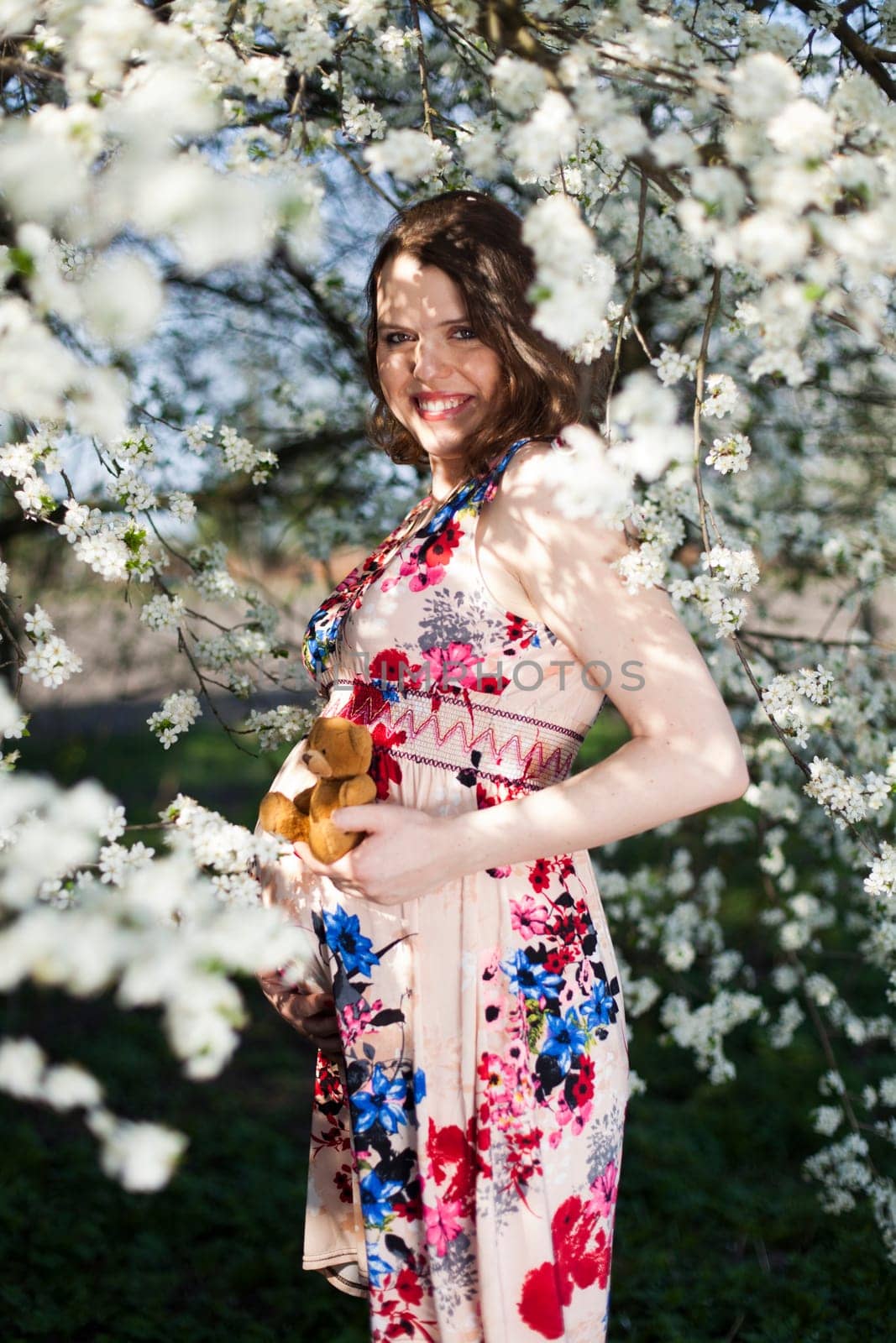 Spring, Young beautiful pregnant woman in the Orchard