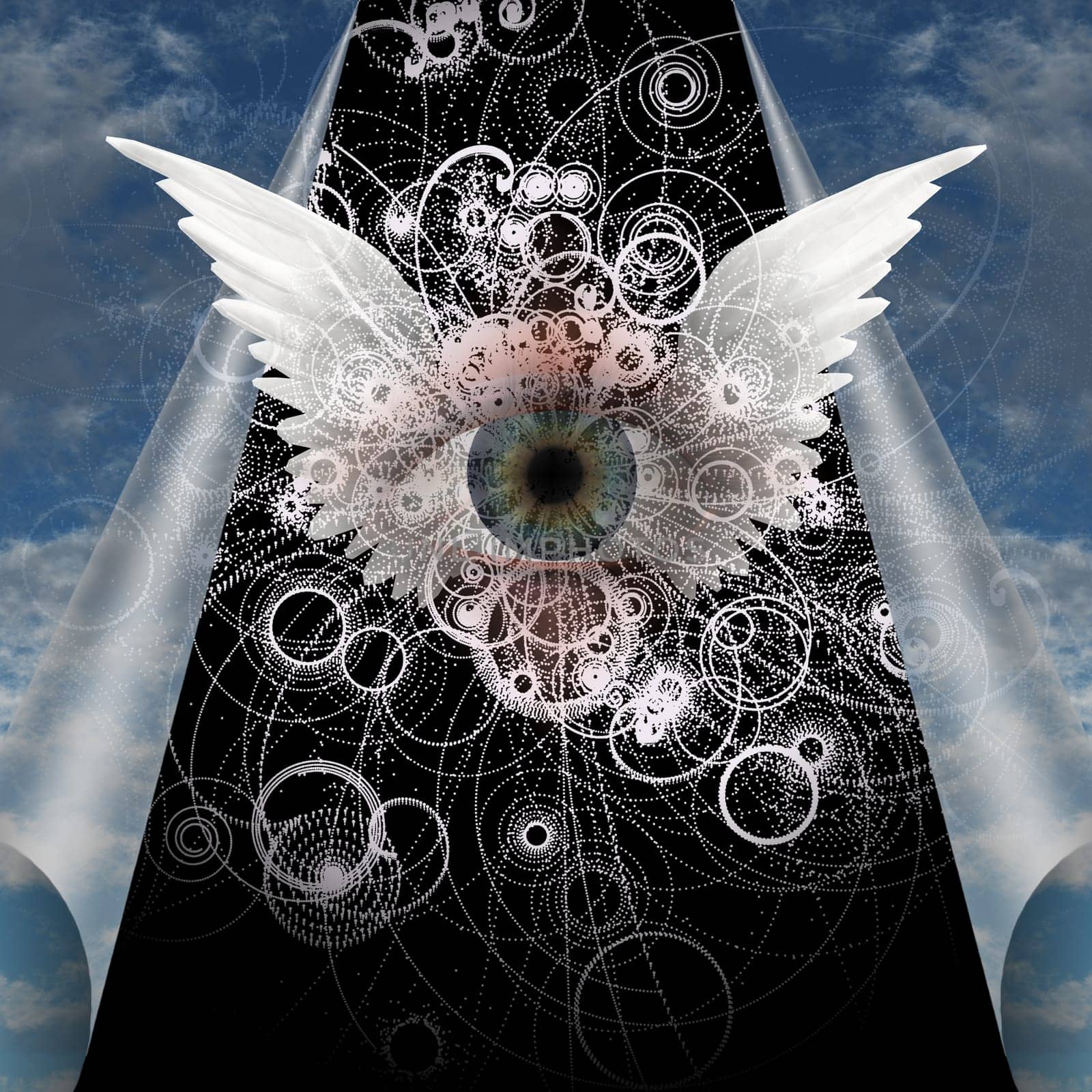 Winged eye appears from sky curtains