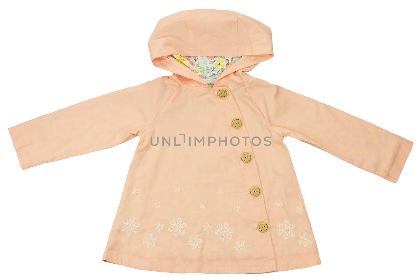 Fashionable spring and summer coat for little girl isolated on white. Fashion children.