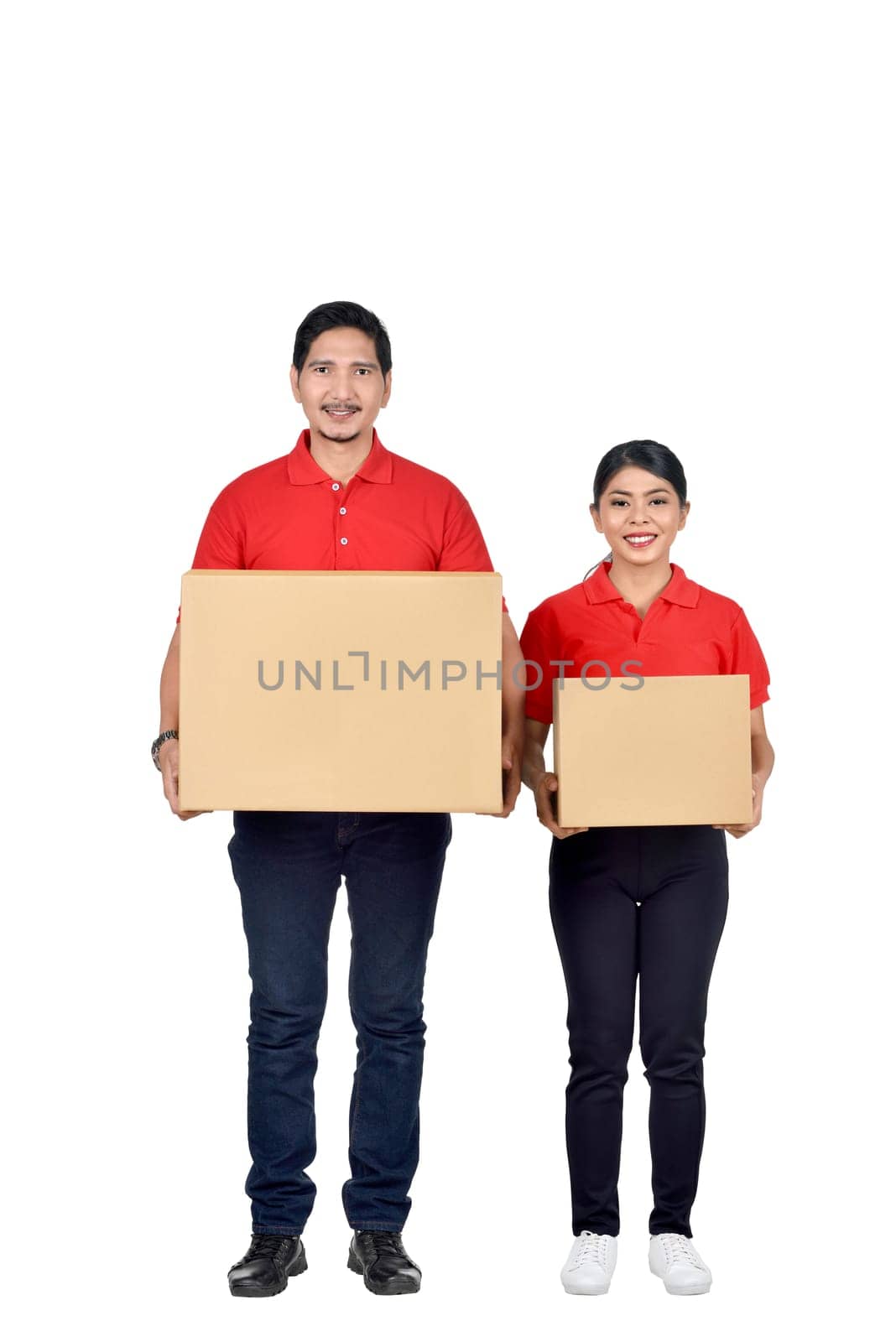Delivery service team group standing isolated over white background