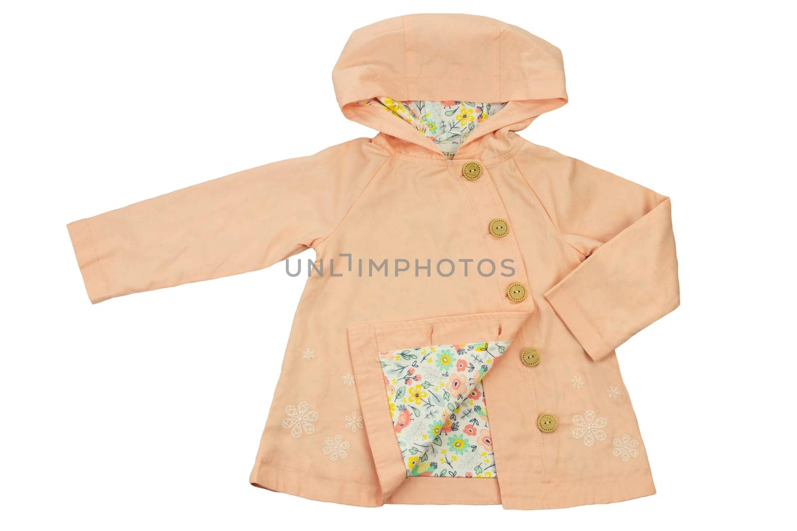 Fashionable spring and summer coat for little girl isolated on white. Fashion children.