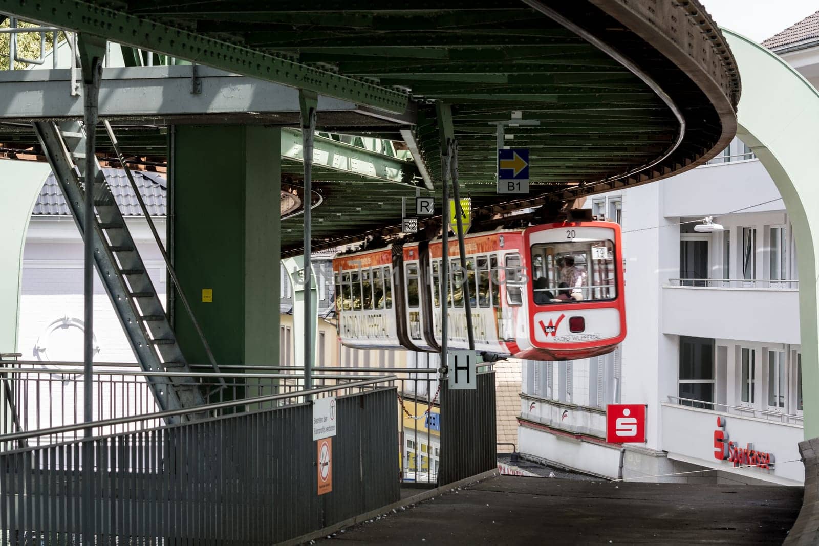 WUPPERTAL  NRW  GERMANY - JULY 31  2017:. Suspension railway in the station Wuppertal Vohwinkel.Die Hochbahn is used for public transport.