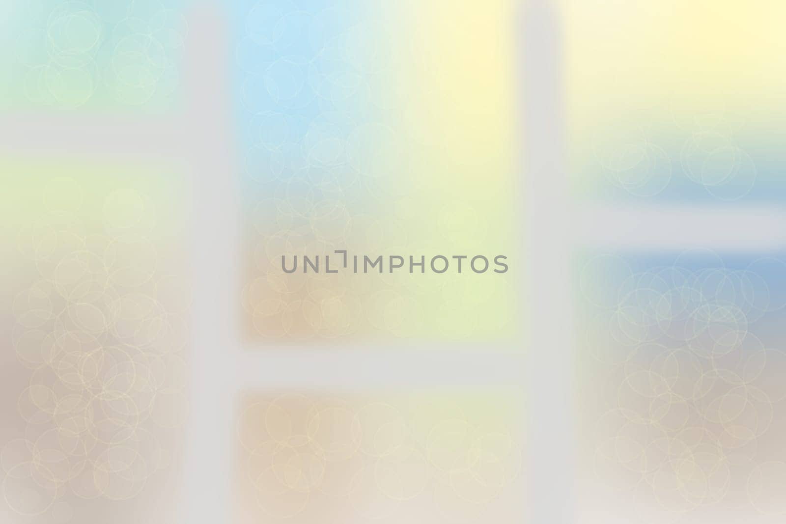 Beautiful colorful bright pastel harmonious texture background. Blurred abstract view to landscape and sky from a window out. Template for your product display montage.