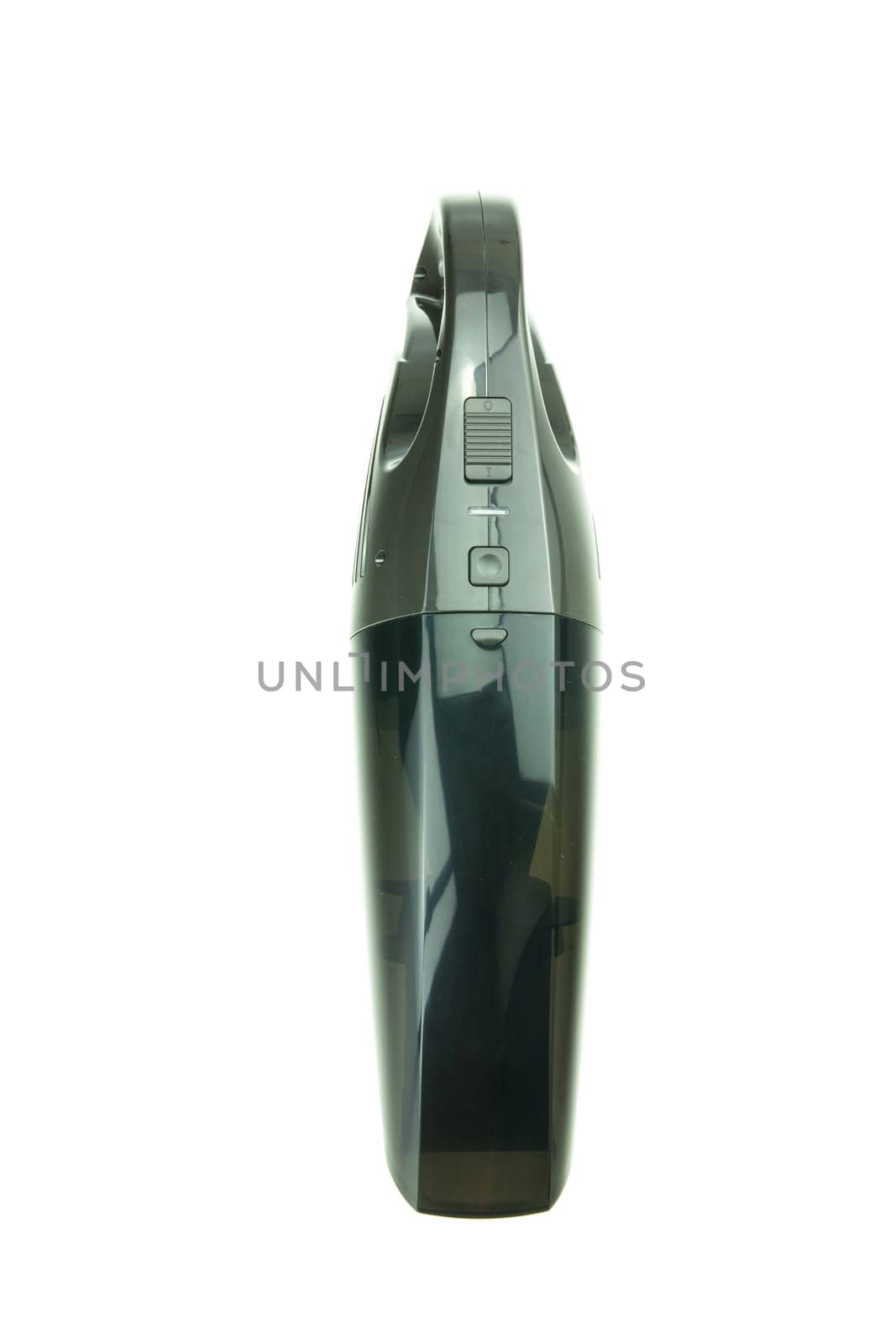 Portable accu vacuum cleaner isolated on white background. Domestic appliances.