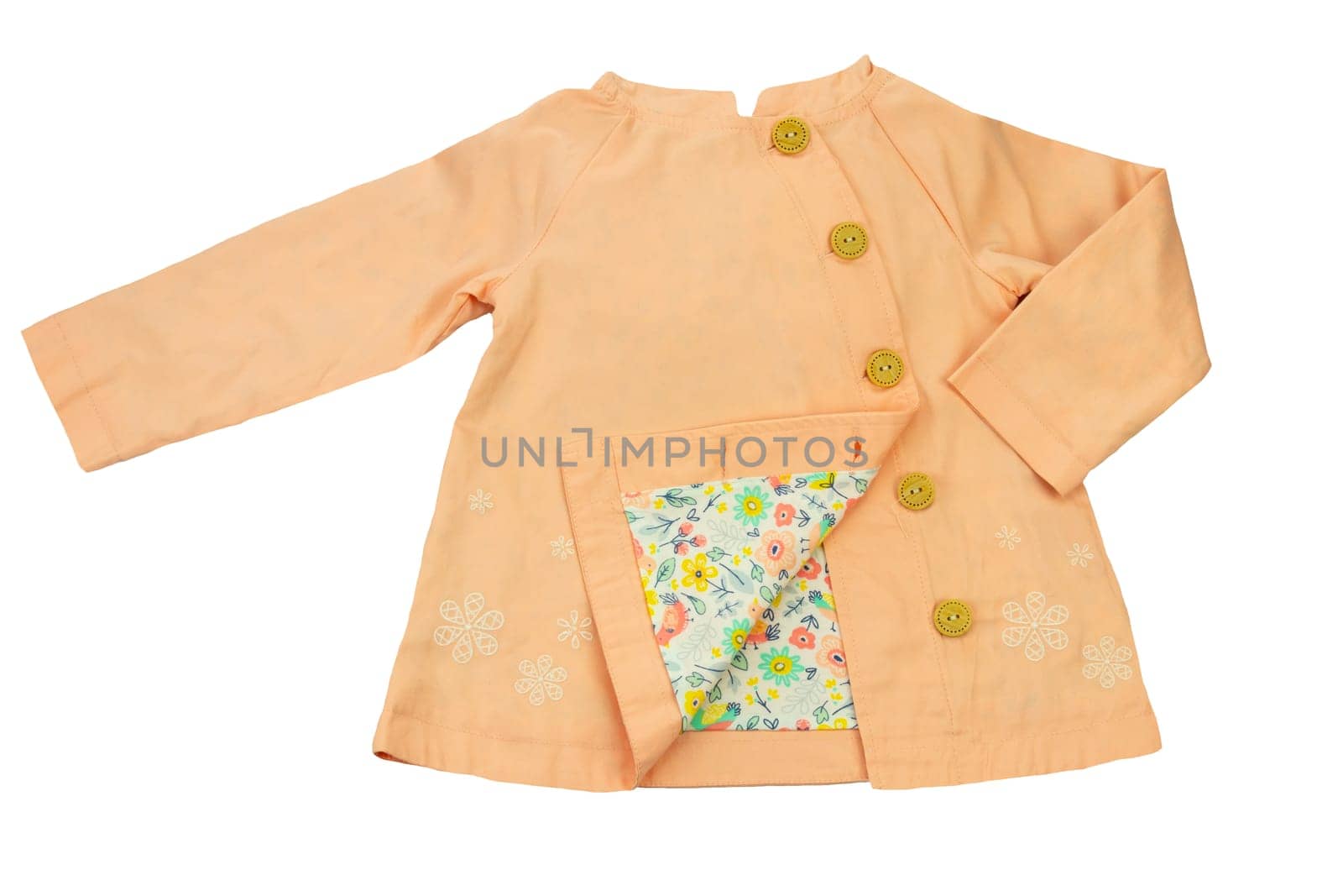 Fashionable spring and summer coat for little girl isolated on white. Fashion children.