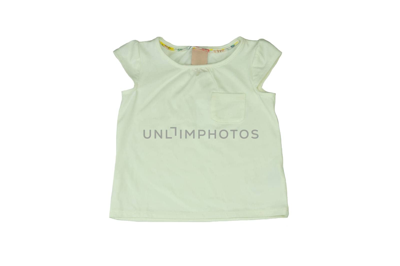 Baby clothes. White shirt for baby without sleeves isolated on white background.