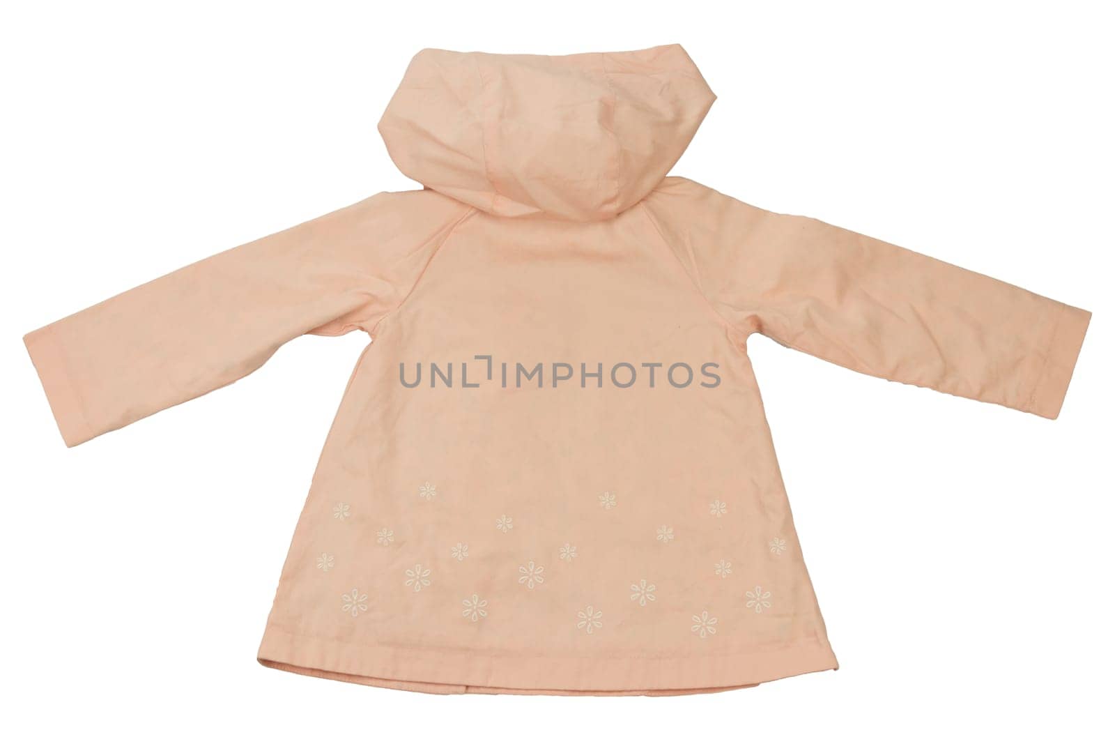 Back site fashionable spring and summer coat for little girl isolated on white. Fashion children..