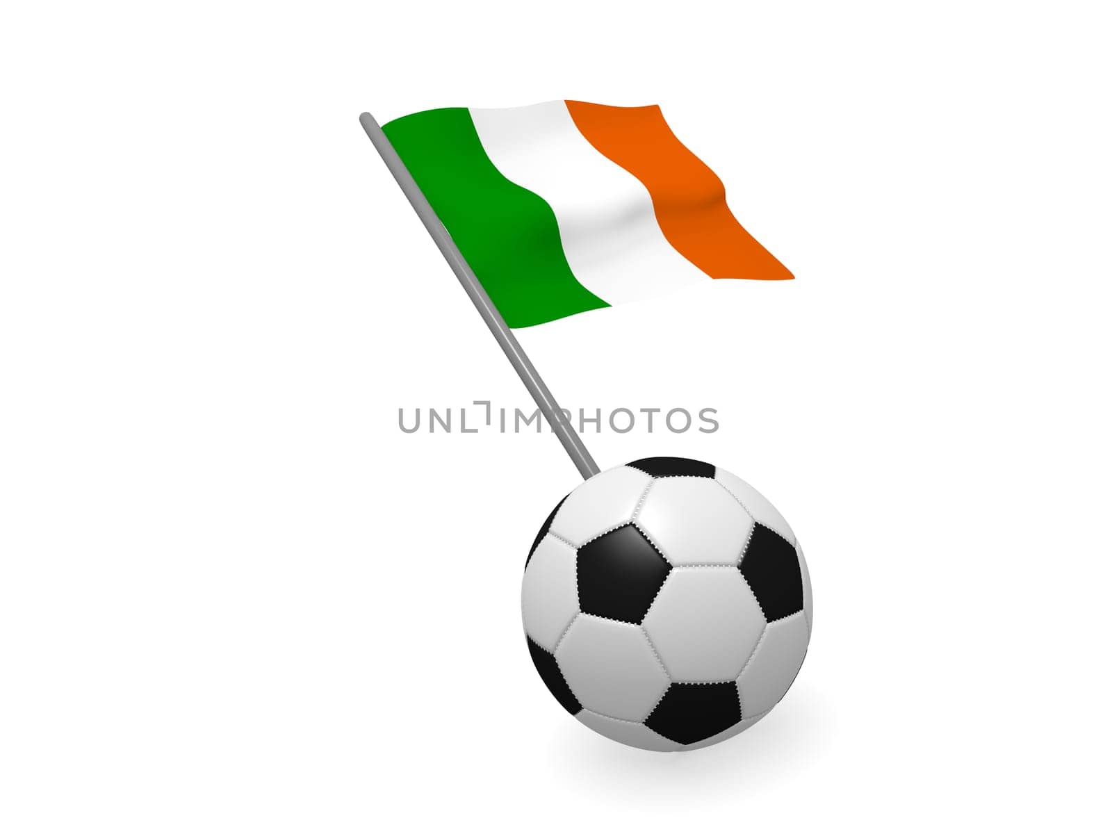 Soccer ball with the flag of Ireland, soccer championship concept 3d rendering