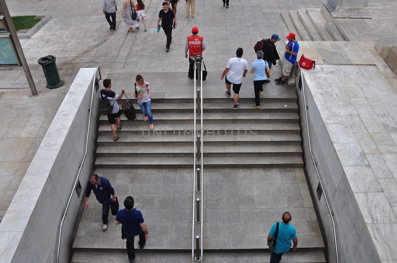 ATHENS, GREECE - JUNE 9, 2014: People at the stairs of Syntagma metro station, Athens Greece.