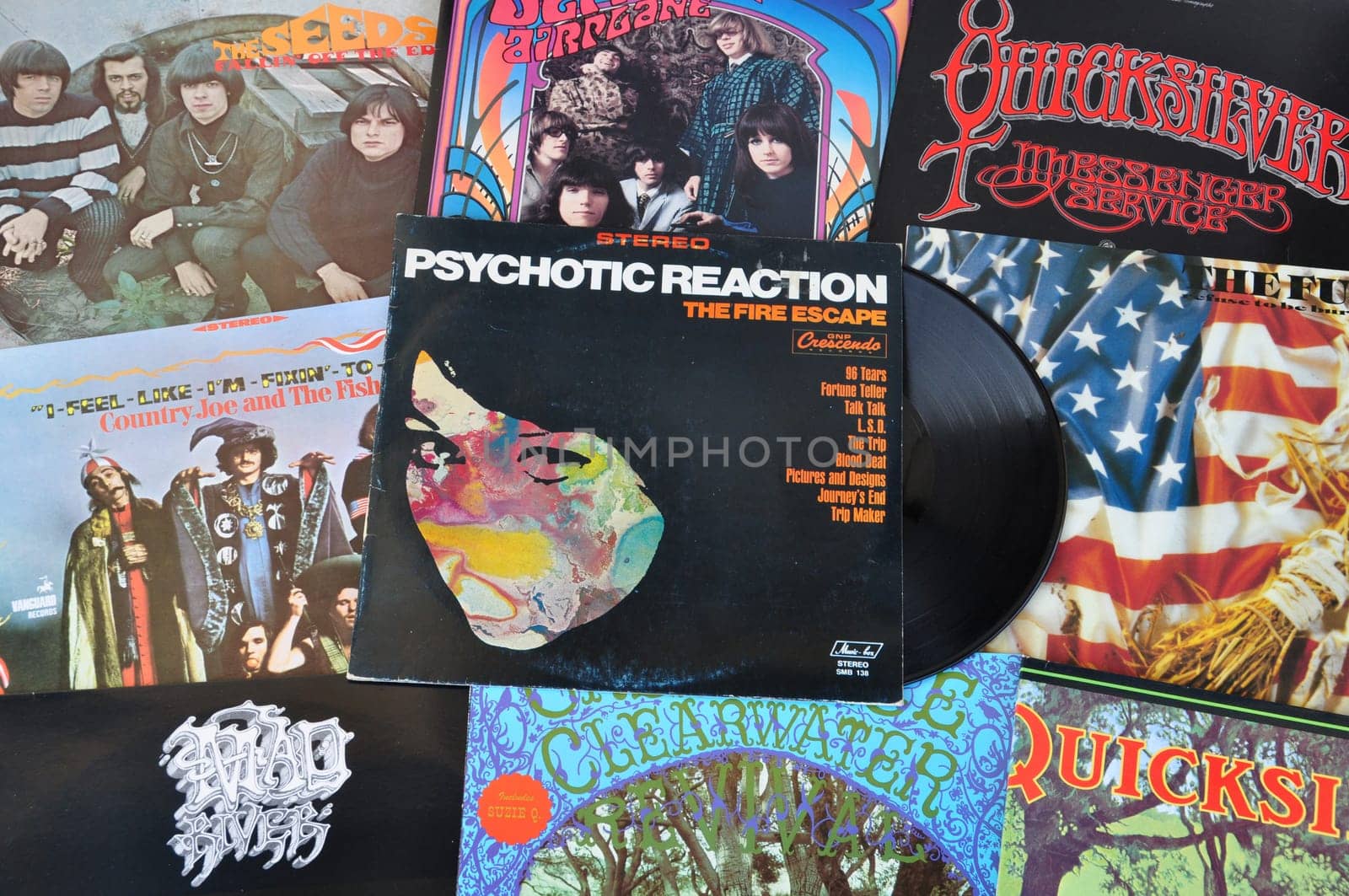 ATHENS, GREECE - APRIL 2, 2014: Psychedelic rock and garage punk music from the 1960s. Vintage vinyl records cover art.