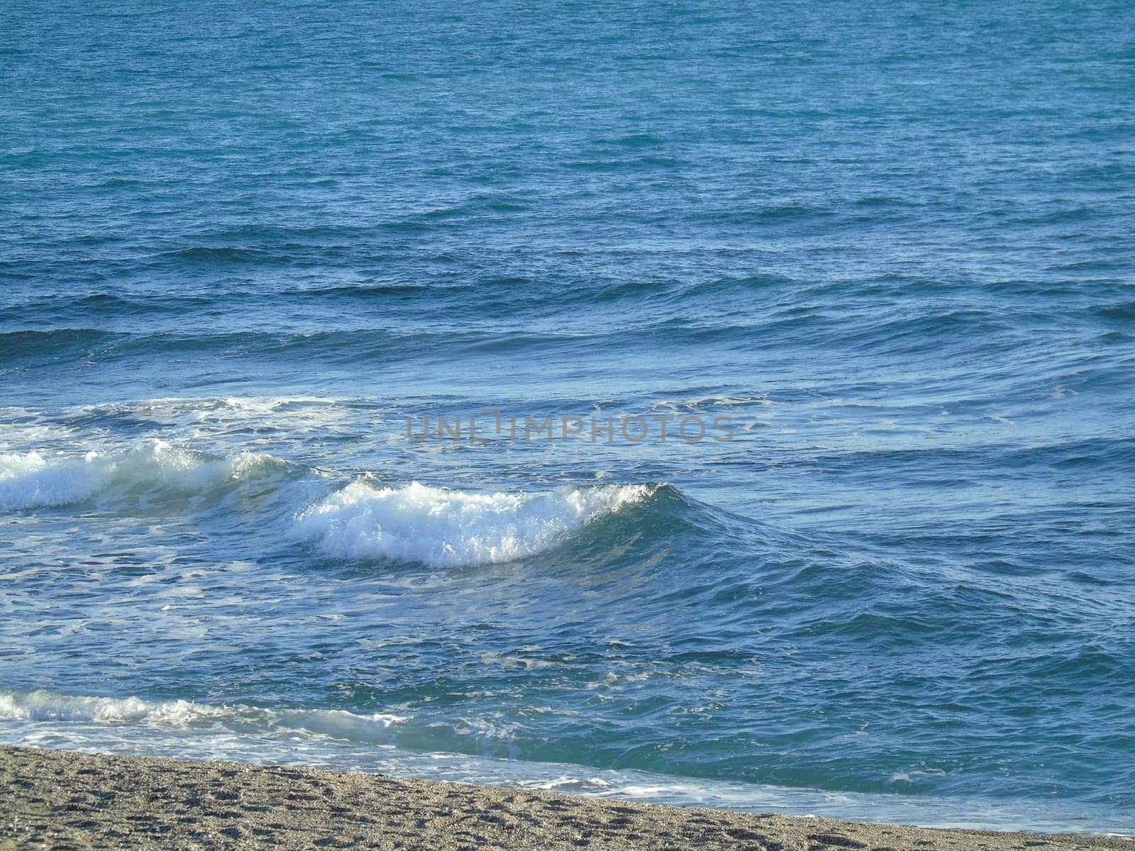 Walking around the seaside of Portofino in Liguria with a grey sky, some green trees and some beautiful waves