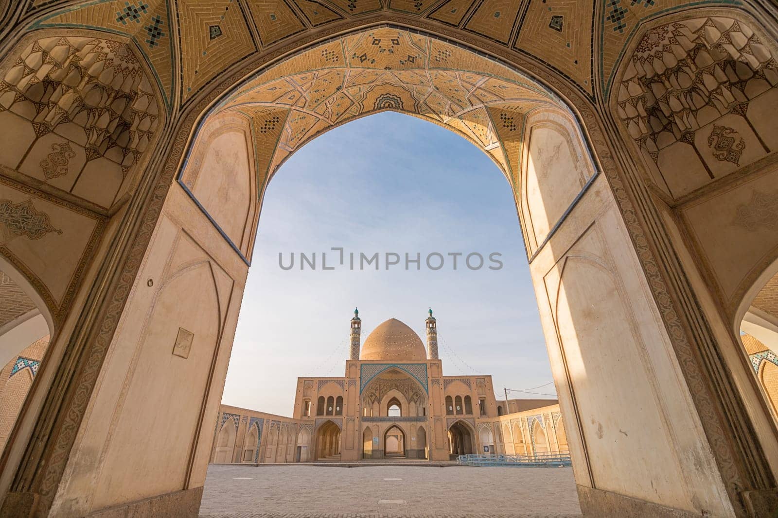 A historical mosque in Kashan, Iran. The mosque was built in the late 18th century by master-mimar Ustad Haj Sa'ban-ali. Property release is not needed for this public place.