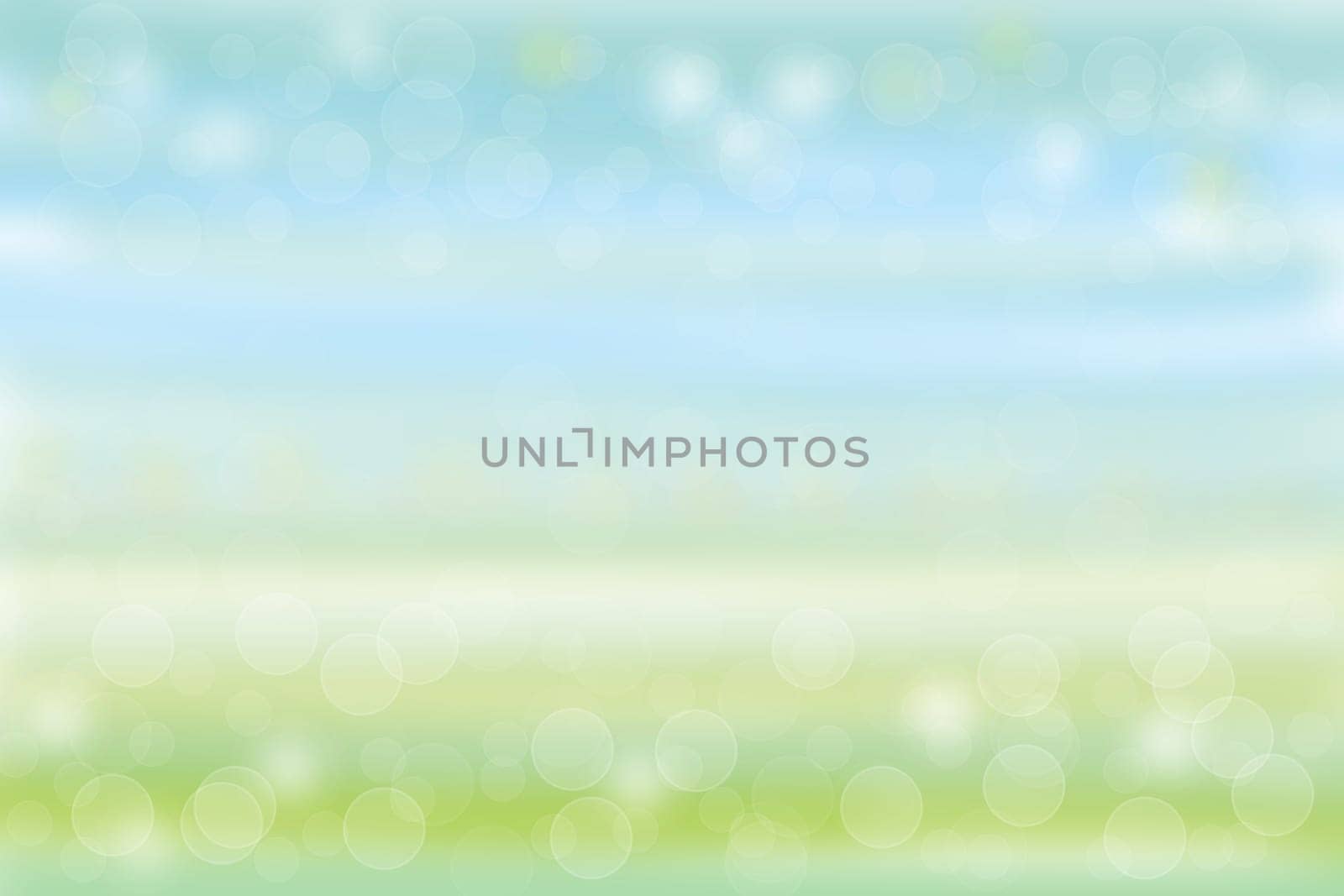Abstract green blue blurred bokeh background with shiny circles. Spring and summer backdrop.