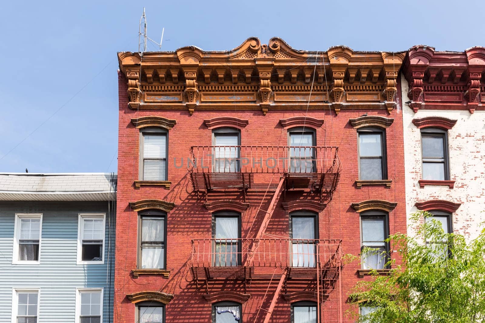 A fire escape of an apartment building in New York city.