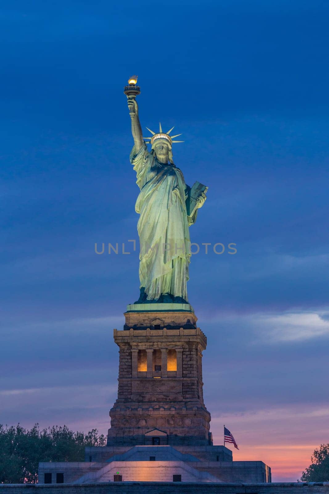 Statue of Liberty at dusk, New York City, USA.