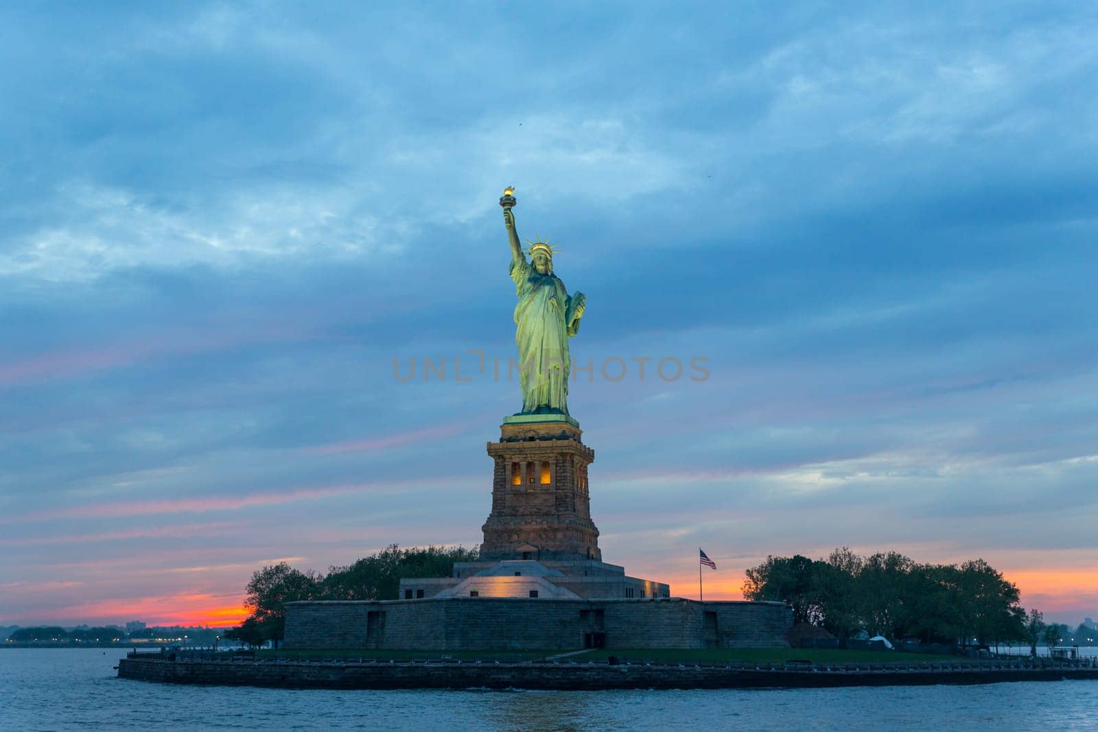 Statue of Liberty at dusk, New York City, USA.