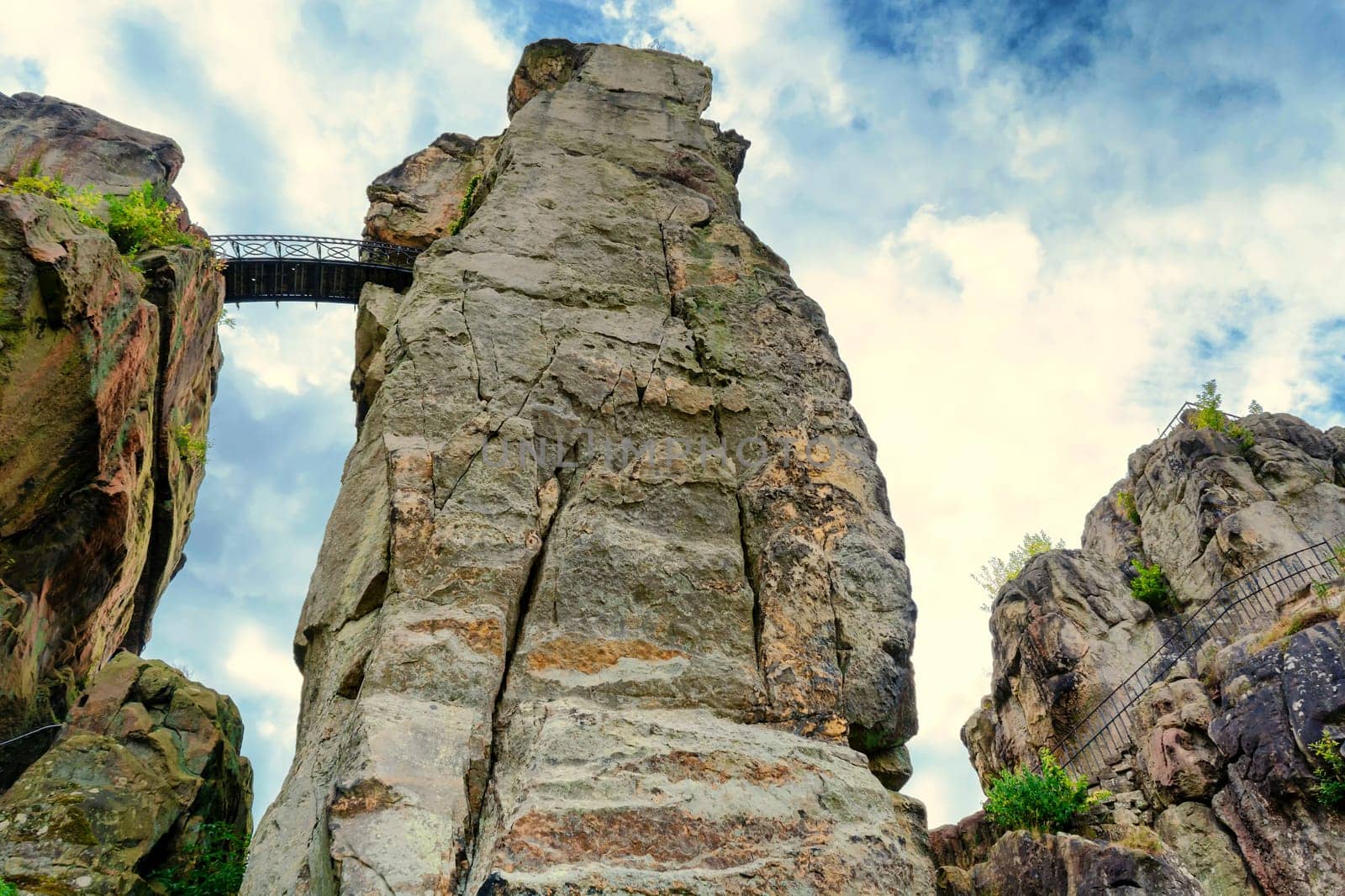 The Externsteine, striking sandstone rock formation in the Teutoburg Forest, Germany, North Rhine Westphalia