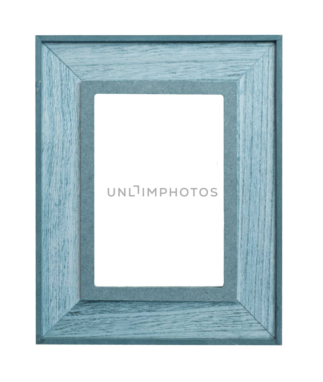 Blue wooden photo frame isolated on white background - vintage photo frame wood -