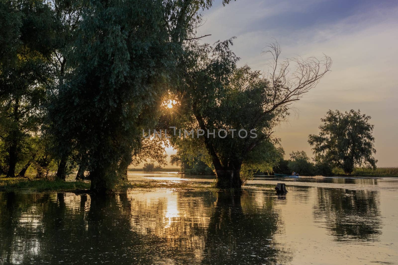 sunset in the Danube Delta, Romania, Europe