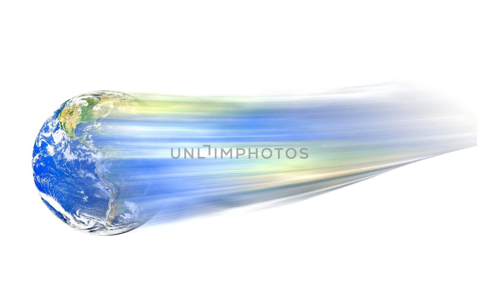 Conceptual image of moving globe isolated over white. Furnished NASA image used for this image.